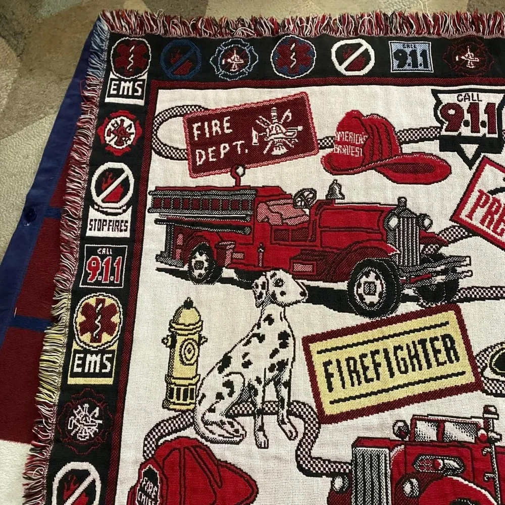 Goodwin Weavers Firefighter Fire trucks tapestry blanket 1st responder EMS dogs